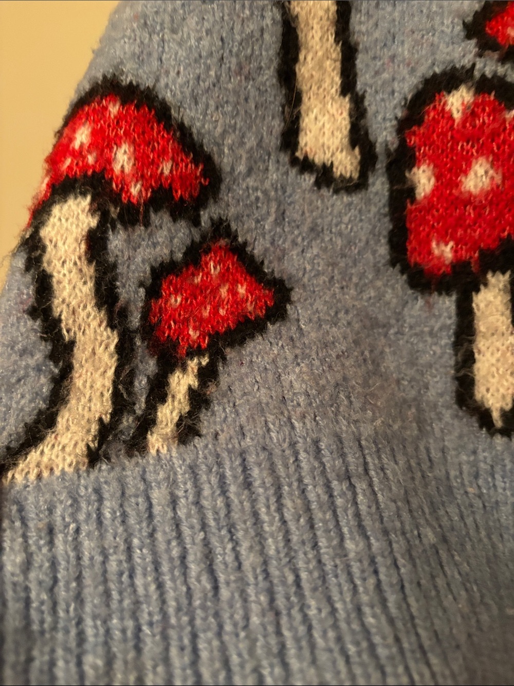 Zara medium size Blue Mushroom Pattern Women's Crewneck Sweater - Picture 3 of 5